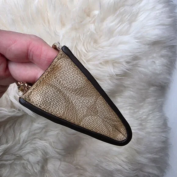 Coach Card Wallet with Logo, Zipper & Key Ring Tan Signature Jacquard Card Slot - Picture 4 of 12